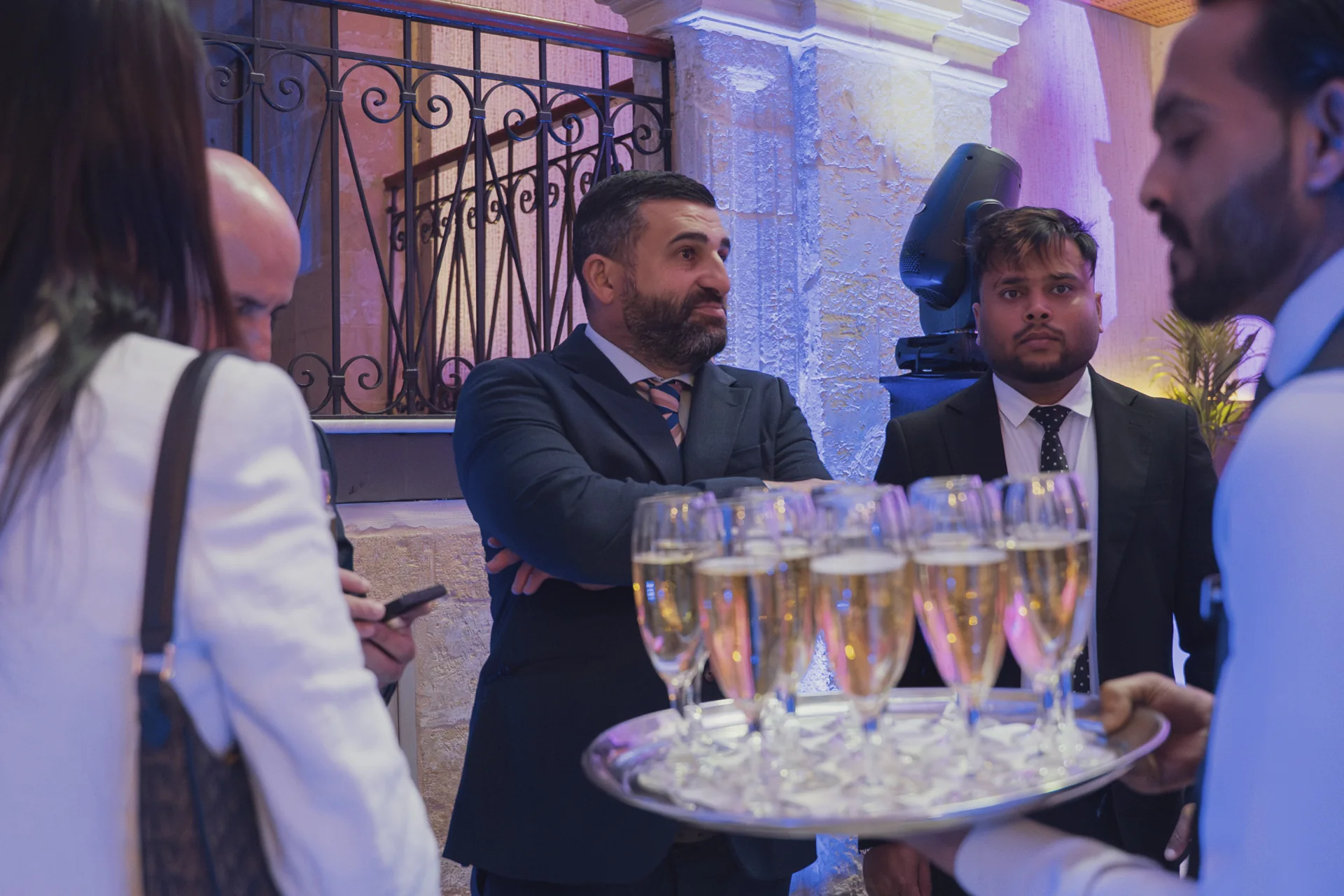 Champagne served during conversations · Civil Service Club, Valletta